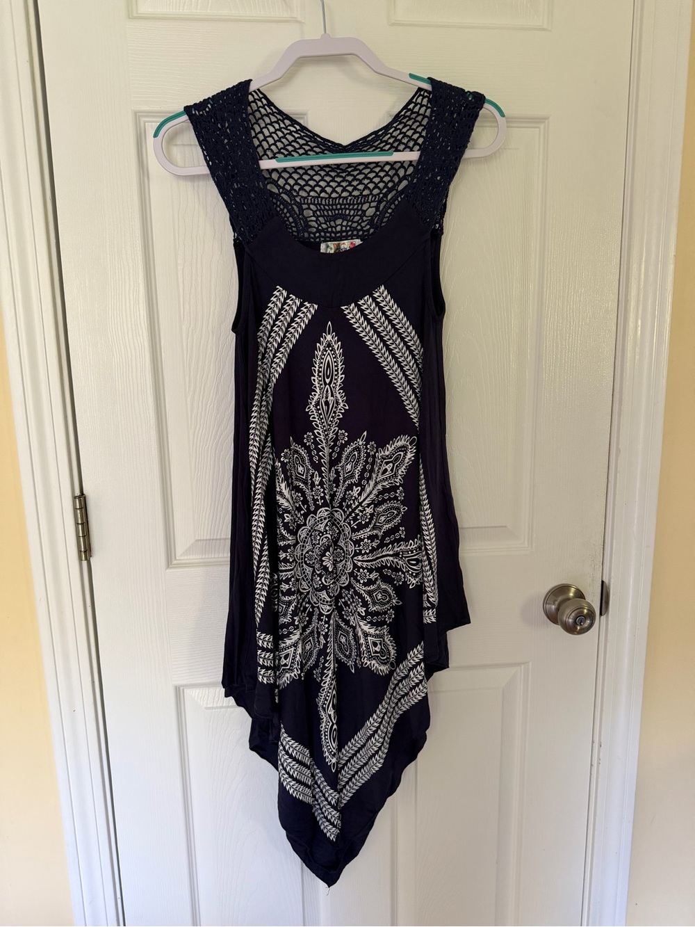 India Boutique Navy and White Asymmetrical Tank Dress with Crochet Back